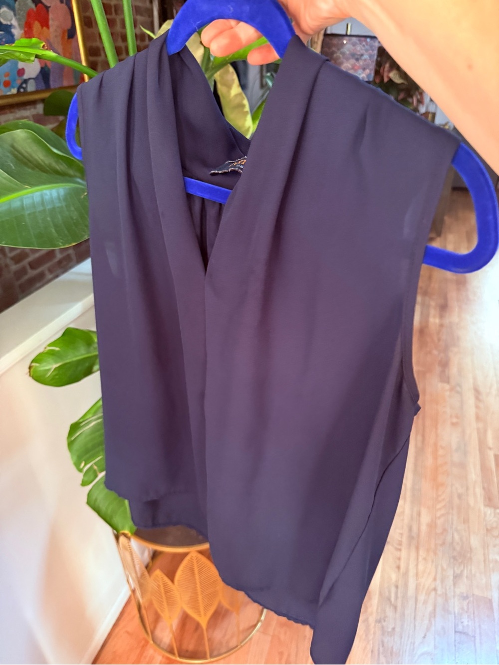 Nordstrom | Navy Sleeveless V-Neck Draped Blouse | Like New